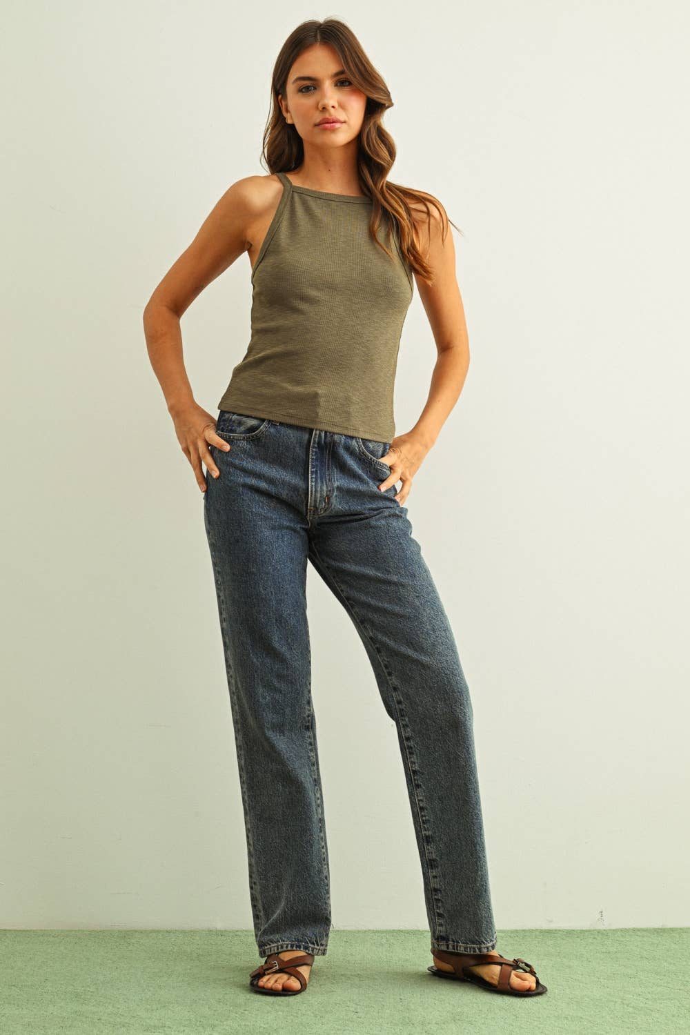 HIGH NECK RIBBED TANK TOP
