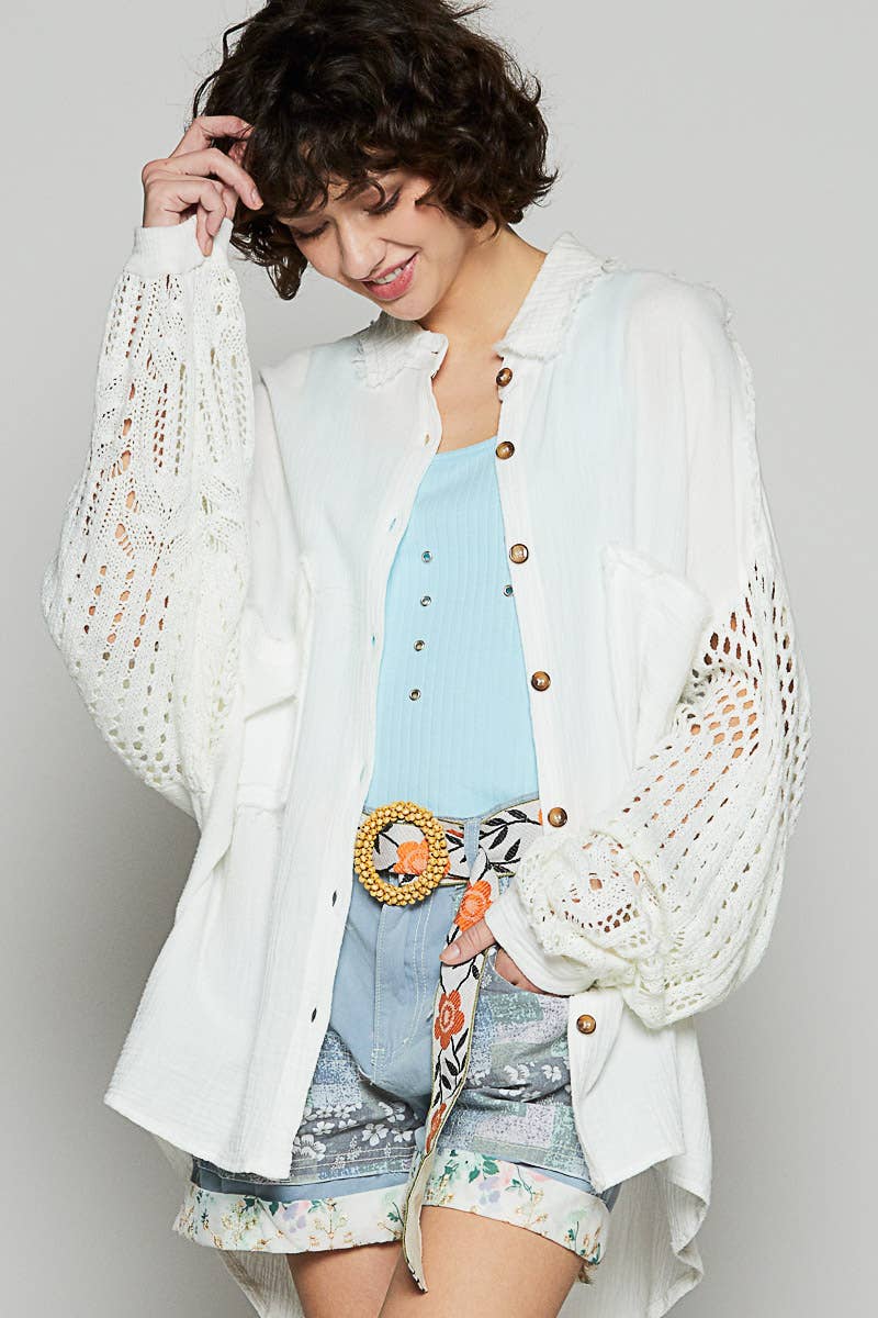 Contrast sweater sleeves chest pockets shirt