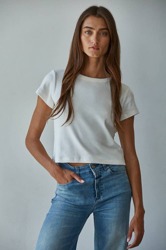Cotton Round Neck S/S Crop Top