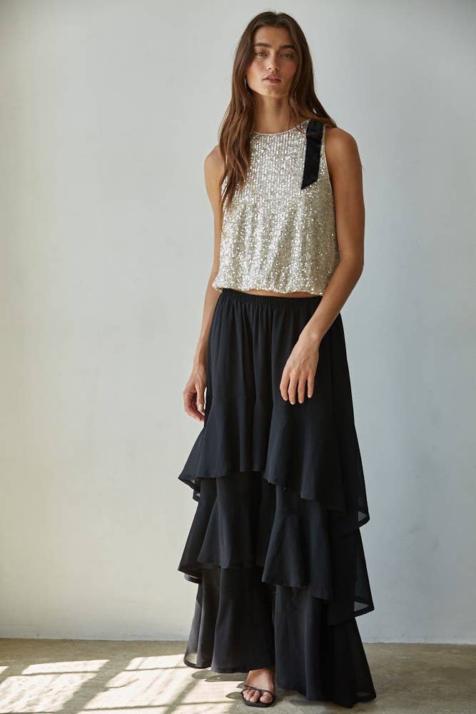 Chiffon Tiered Midi Skirt