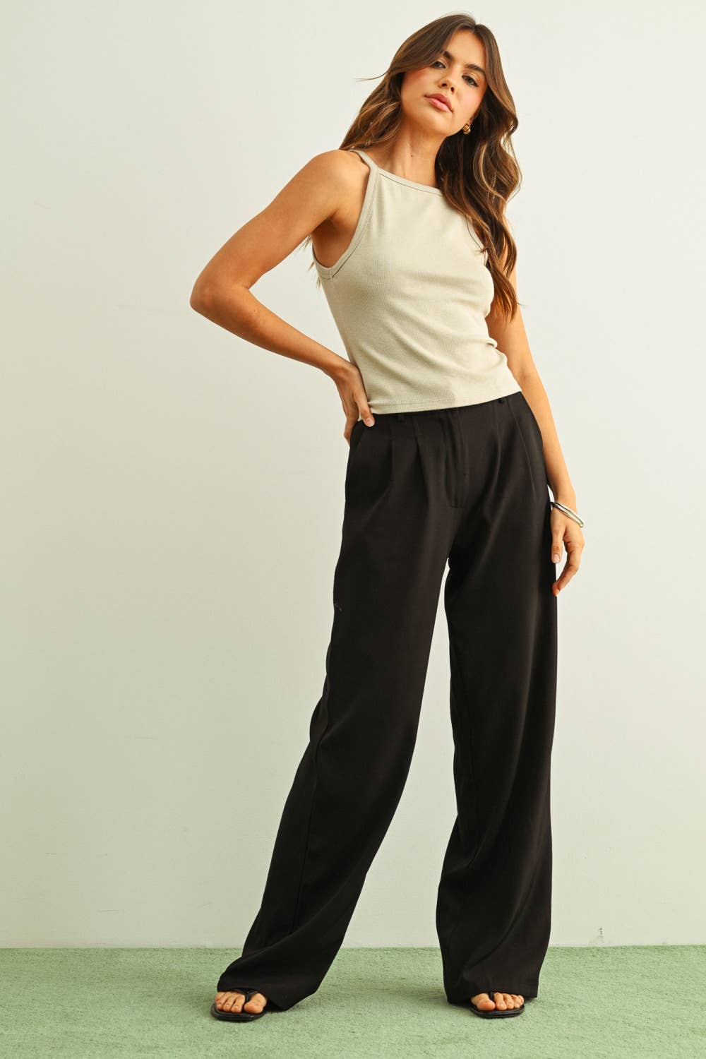 HIGH NECK RIBBED TANK TOP