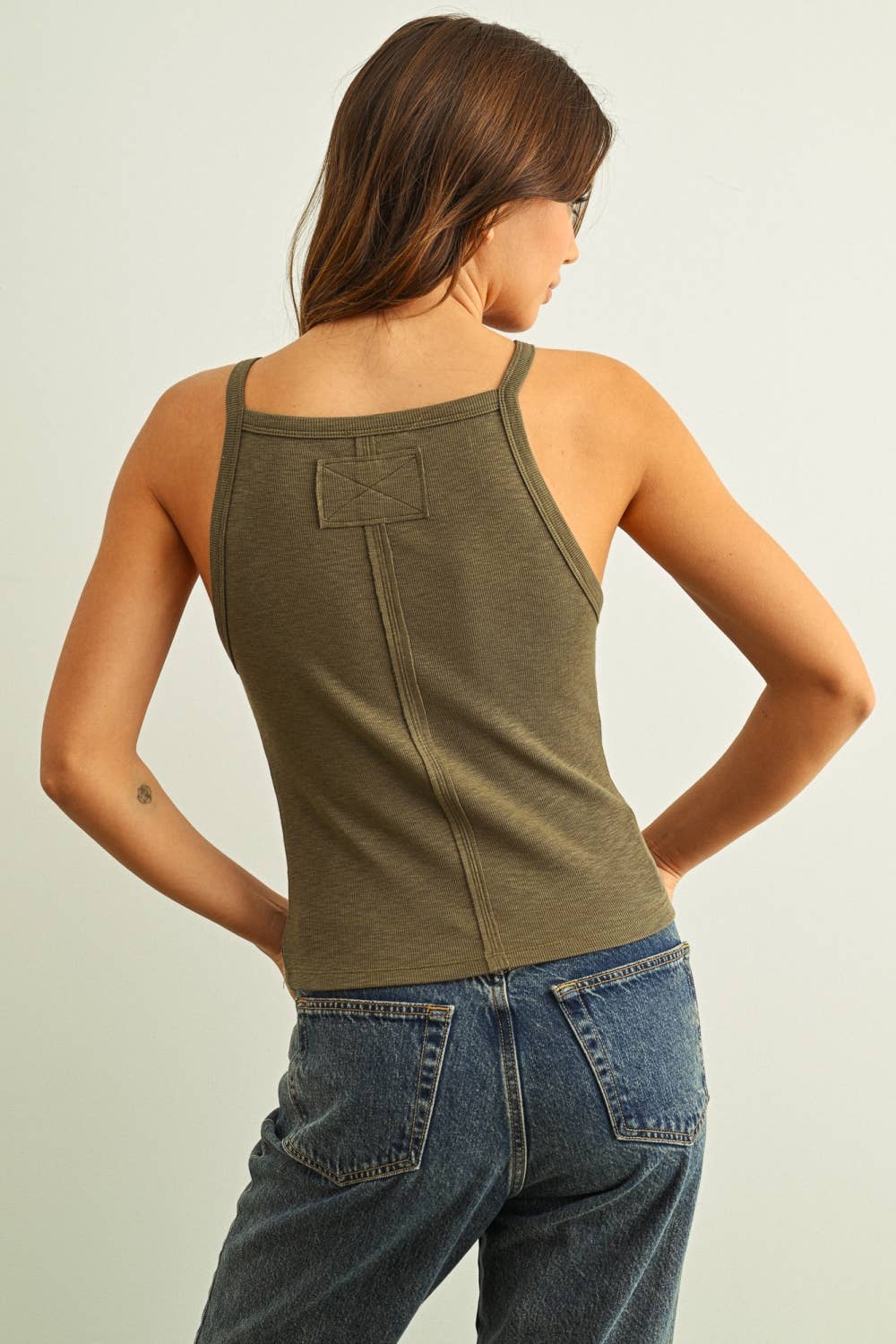 HIGH NECK RIBBED TANK TOP