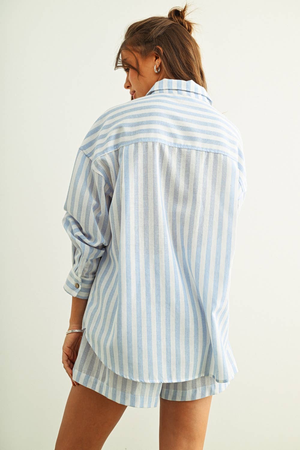 STRIPED BUTTON DOWN LINEN SHIRT