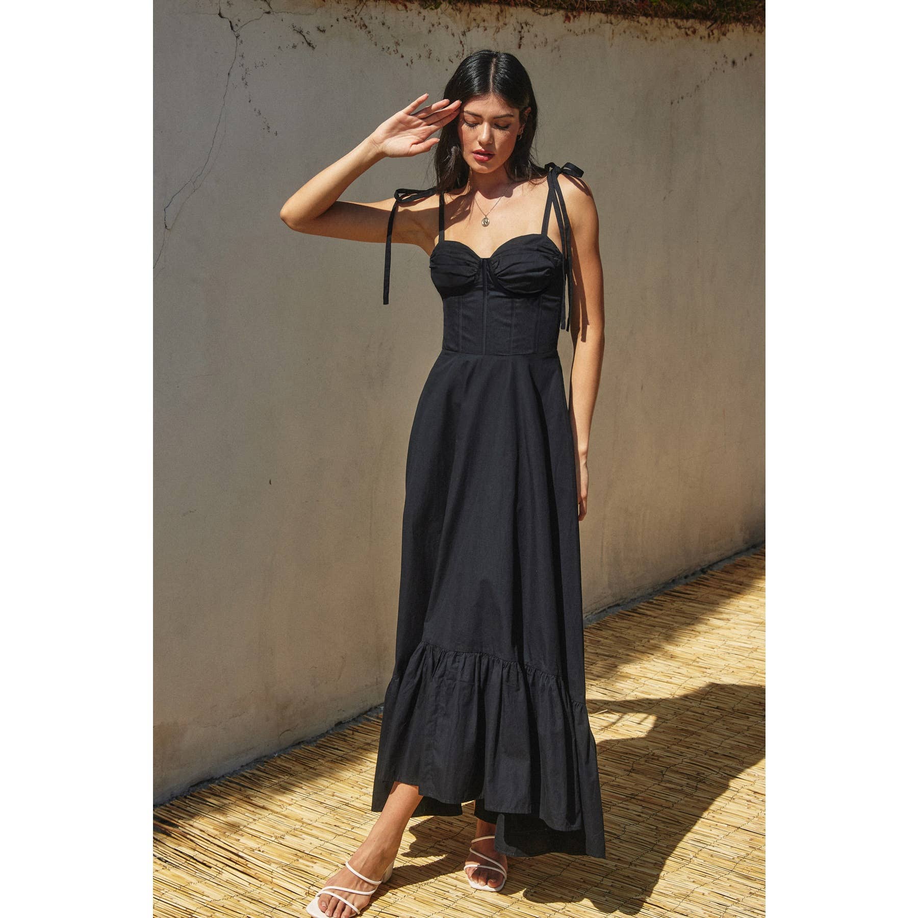 Cotton Poplin Ruched Detail Maxi Dress