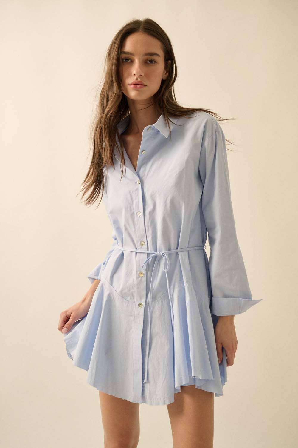 Solid Button-Up Belted Handkerchief Shirt Romper
