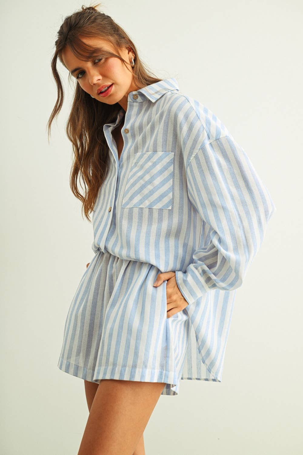 STRIPED BUTTON DOWN LINEN SHIRT