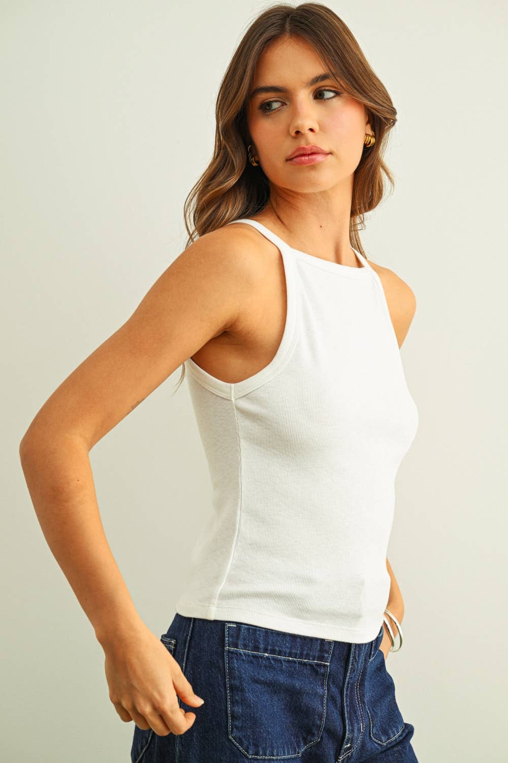 HIGH NECK RIBBED TANK TOP