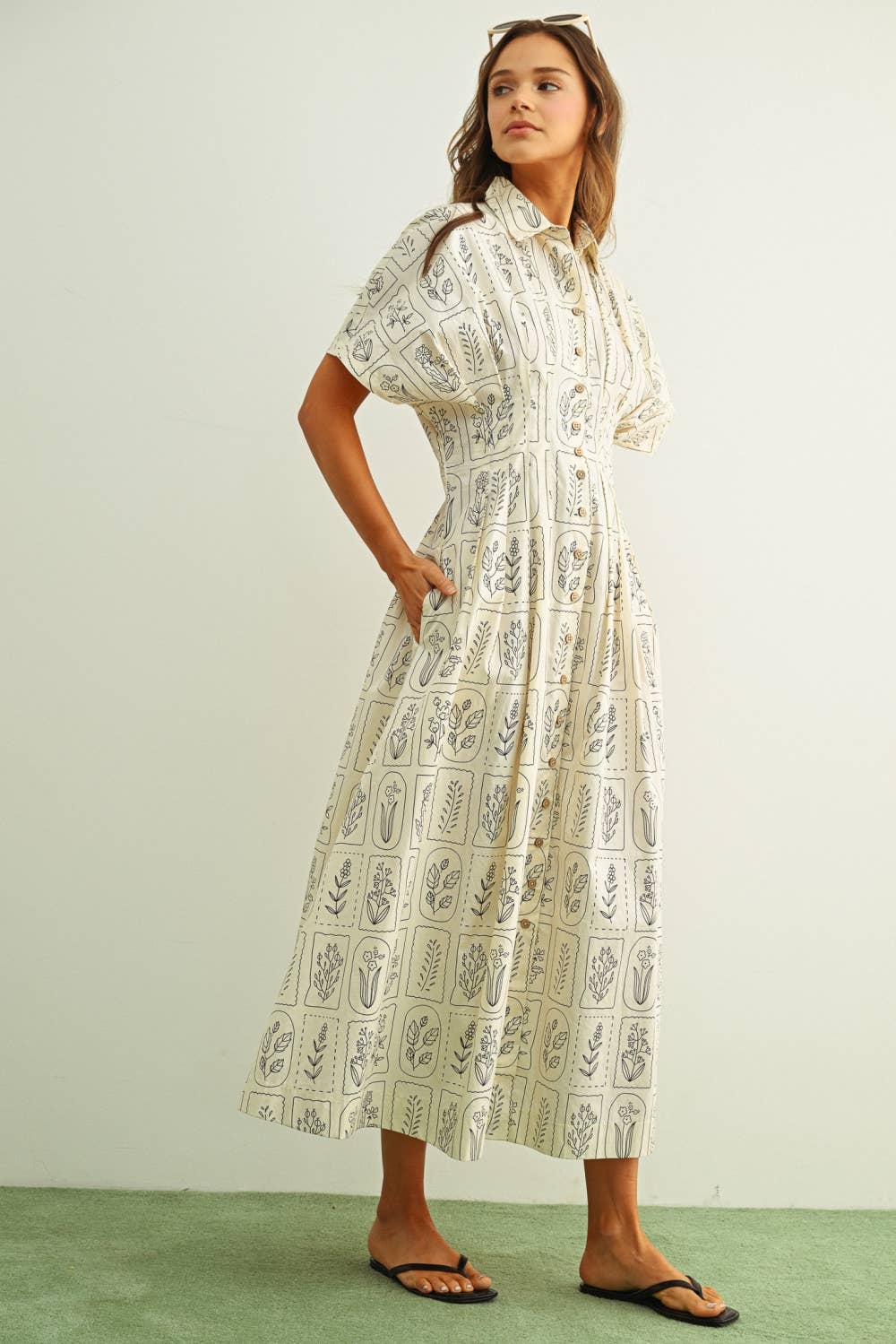 GARDEN PLANT PRINT SHIRT DRESS