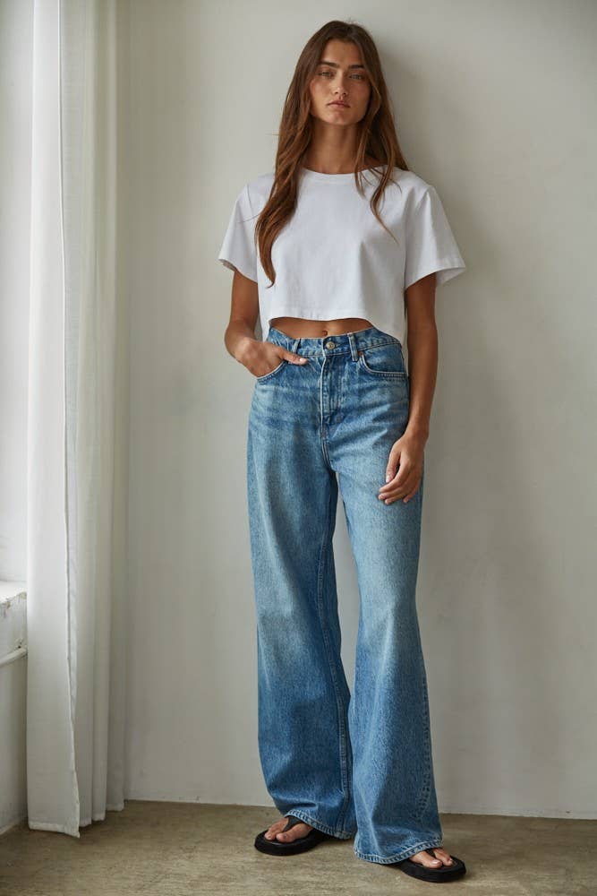 Cotton Round Neck S/S Crop Top