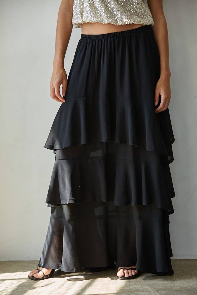 Chiffon Tiered Midi Skirt
