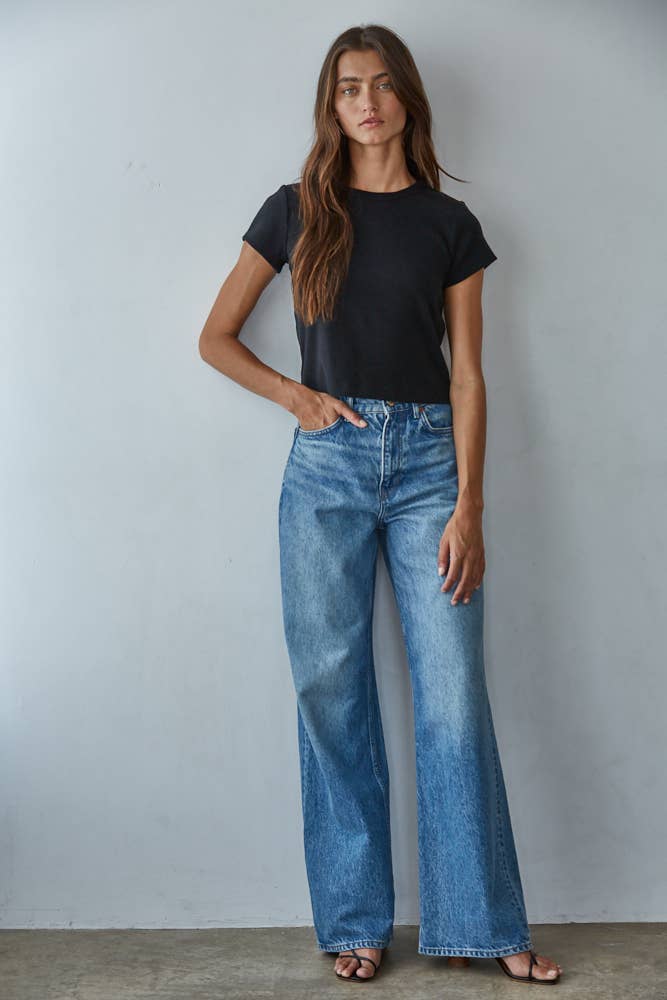 Cotton Round Neck S/S Crop Top