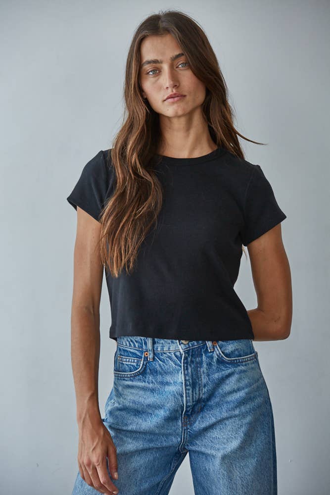 Cotton Round Neck S/S Crop Top