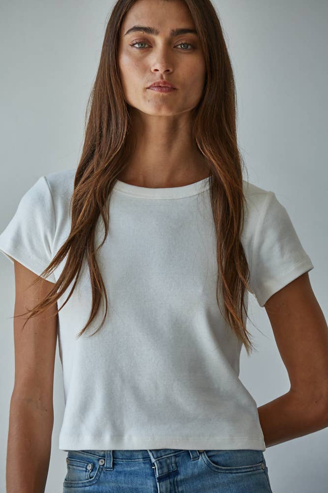 Cotton Round Neck S/S Crop Top