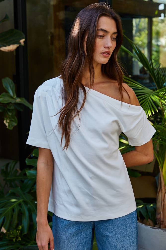 One Shoulder Pin Tuck Detail Top