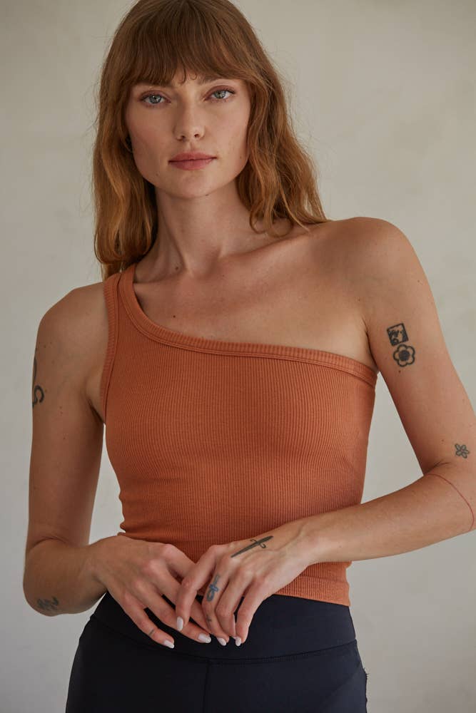 One Shoulder Ribbed Top