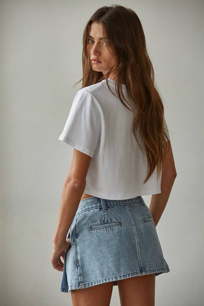 Cotton Round Neck S/S Crop Top