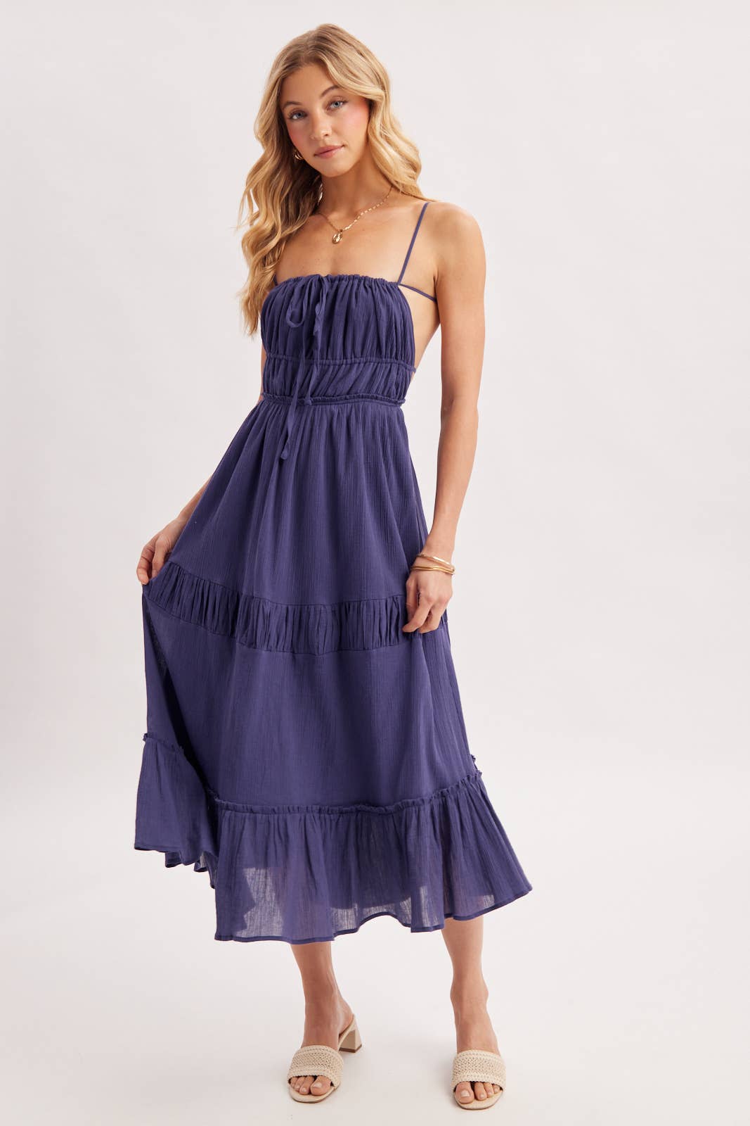TIERED OPEN BACK MIDI SUNDRESS